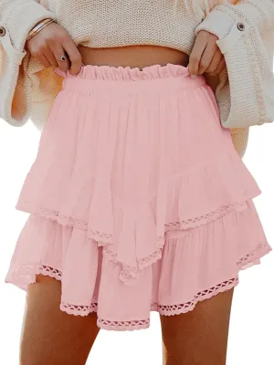 Flowy Shorts for Women Casual Boho Ruffle Tiered Skorts High Waist Mini Skirts Golf Tennis Crochet Shorts