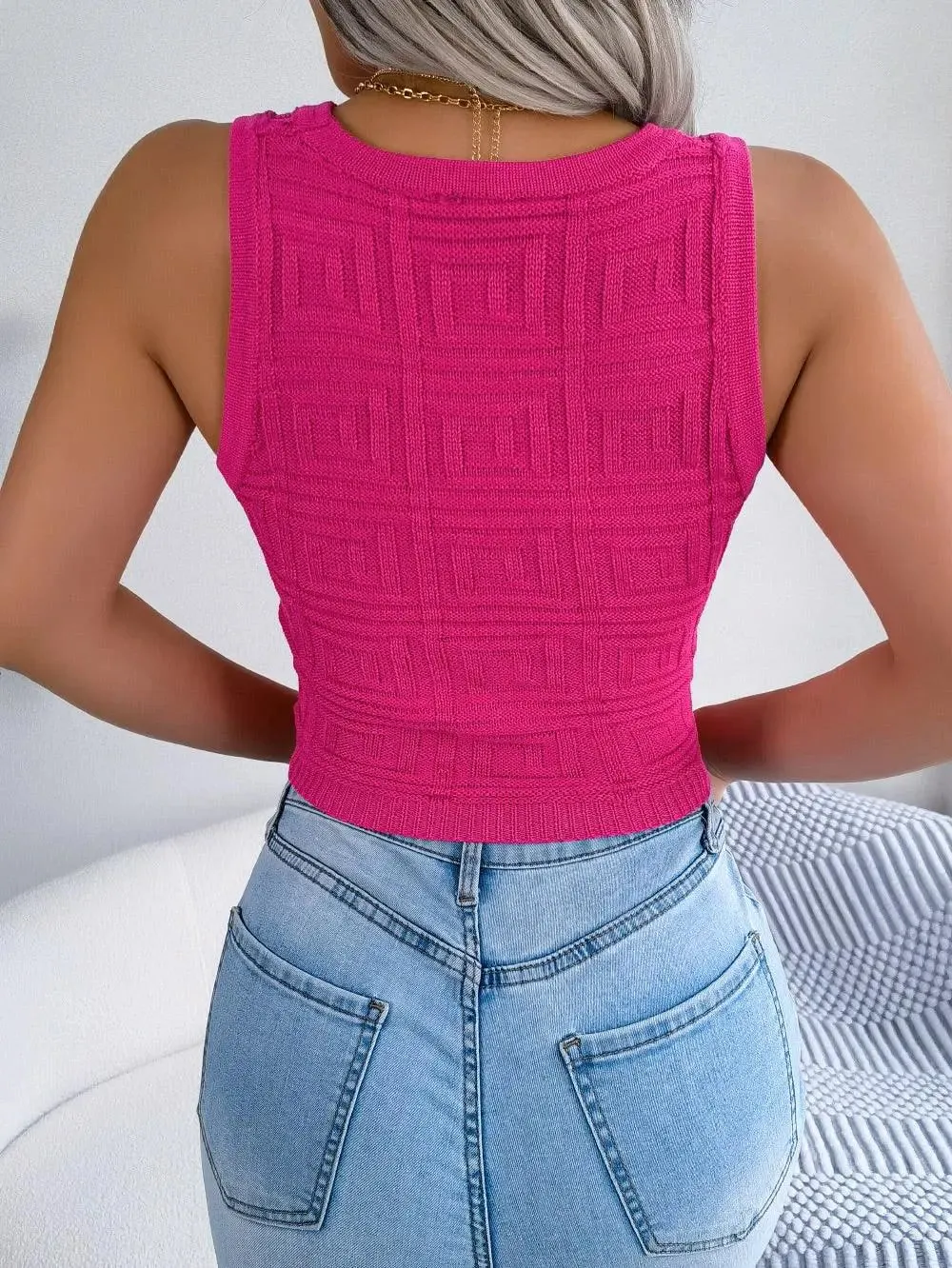 Geometric Cut-Out Cropped Tank Top