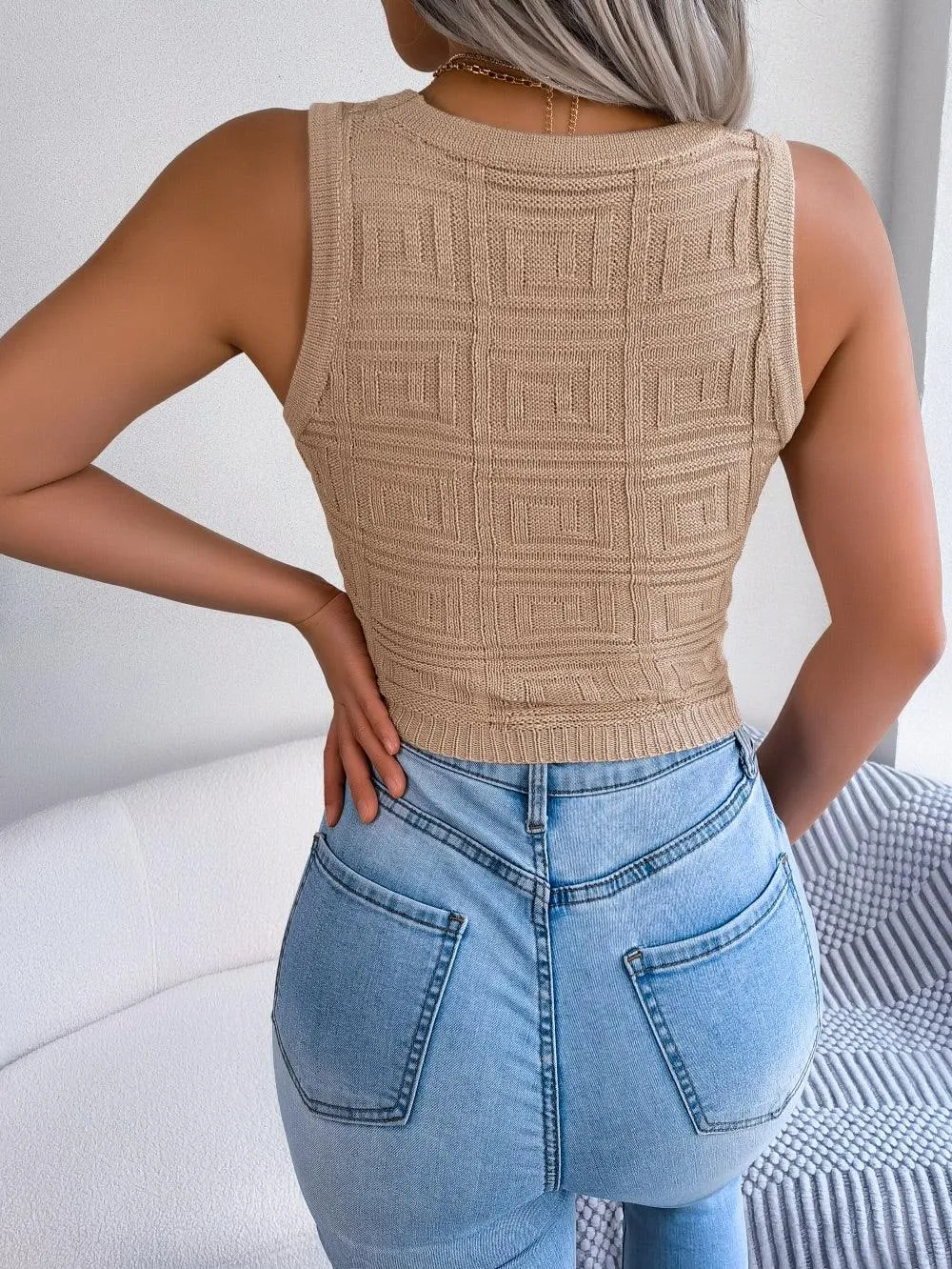 Geometric Cut-Out Cropped Tank Top