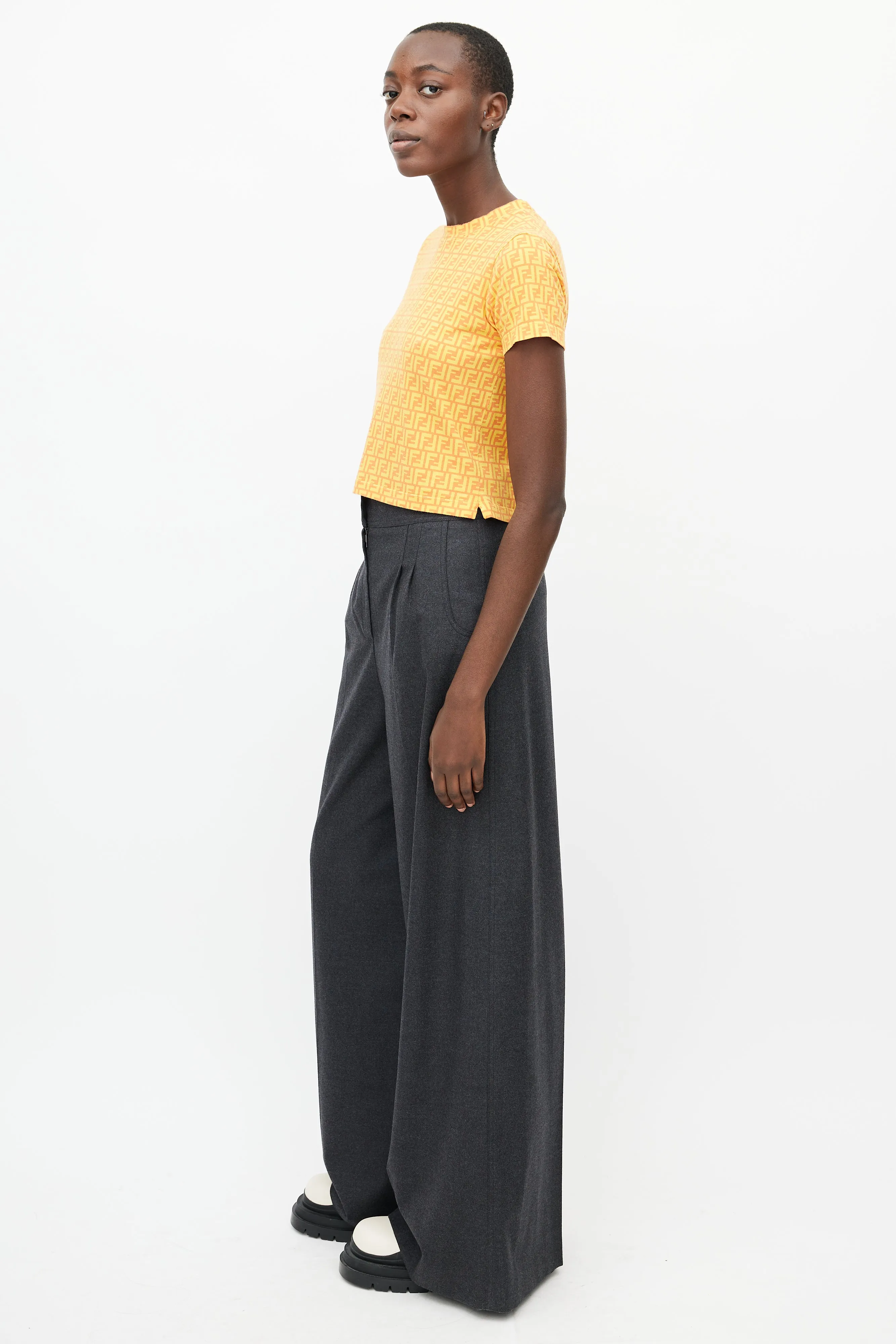 Grey Wool Wide Leg Trouser