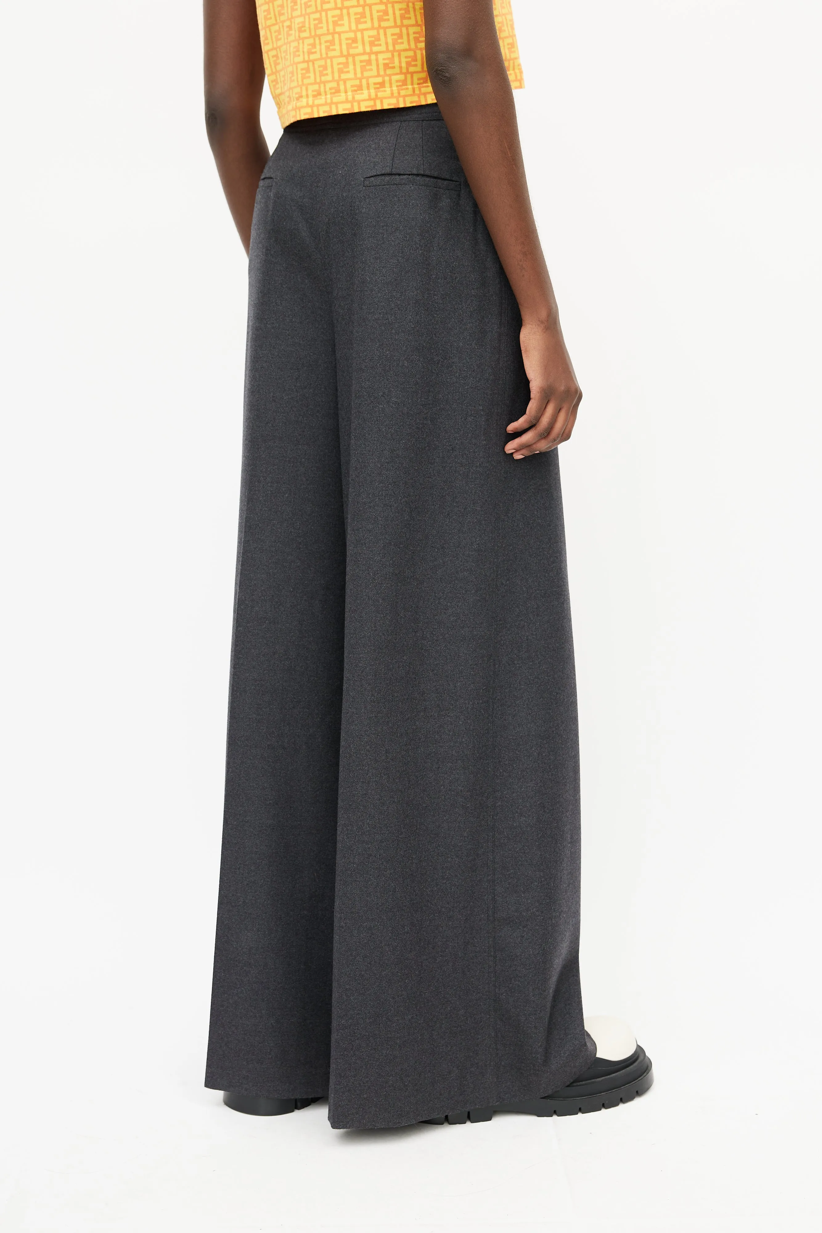 Grey Wool Wide Leg Trouser