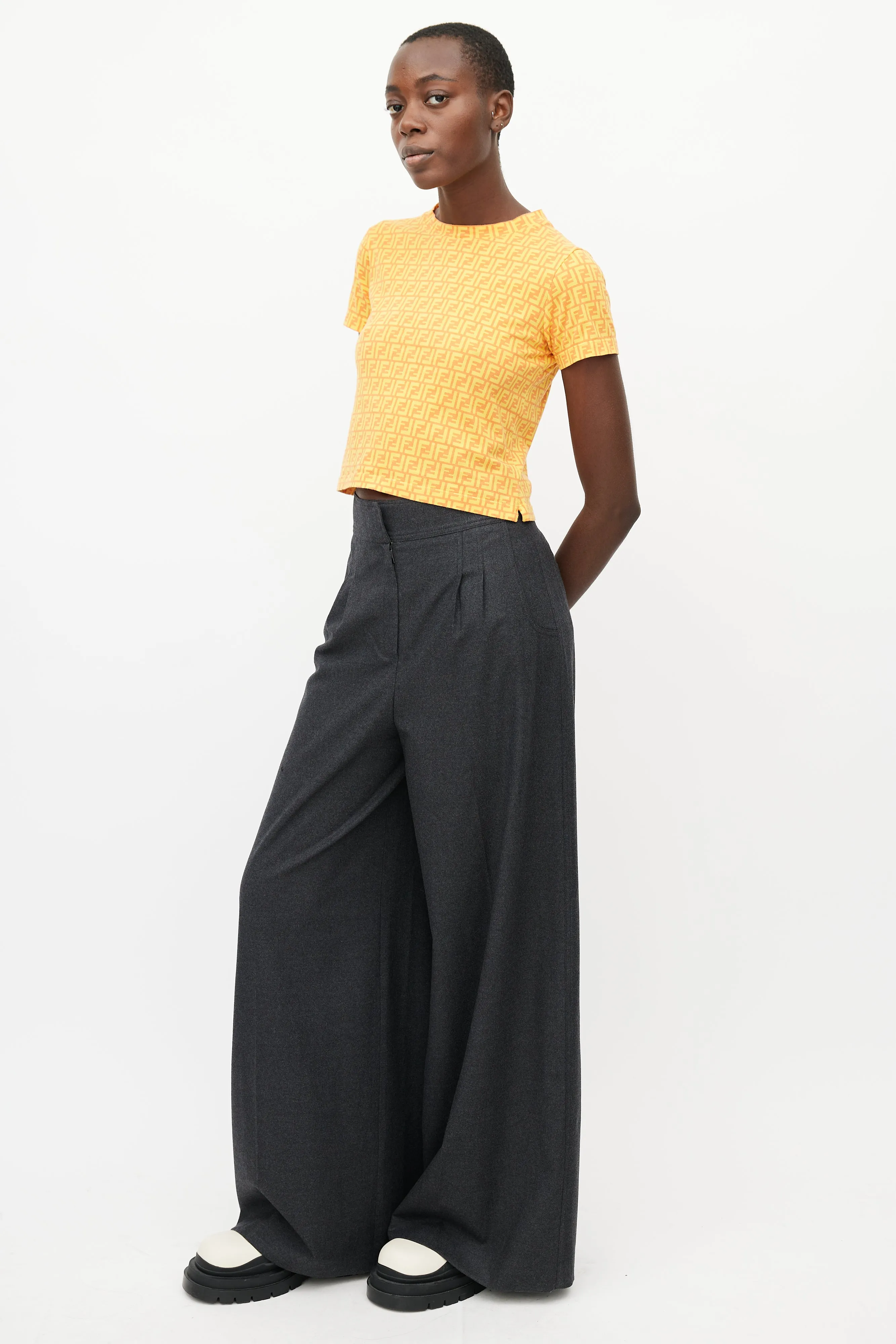 Grey Wool Wide Leg Trouser