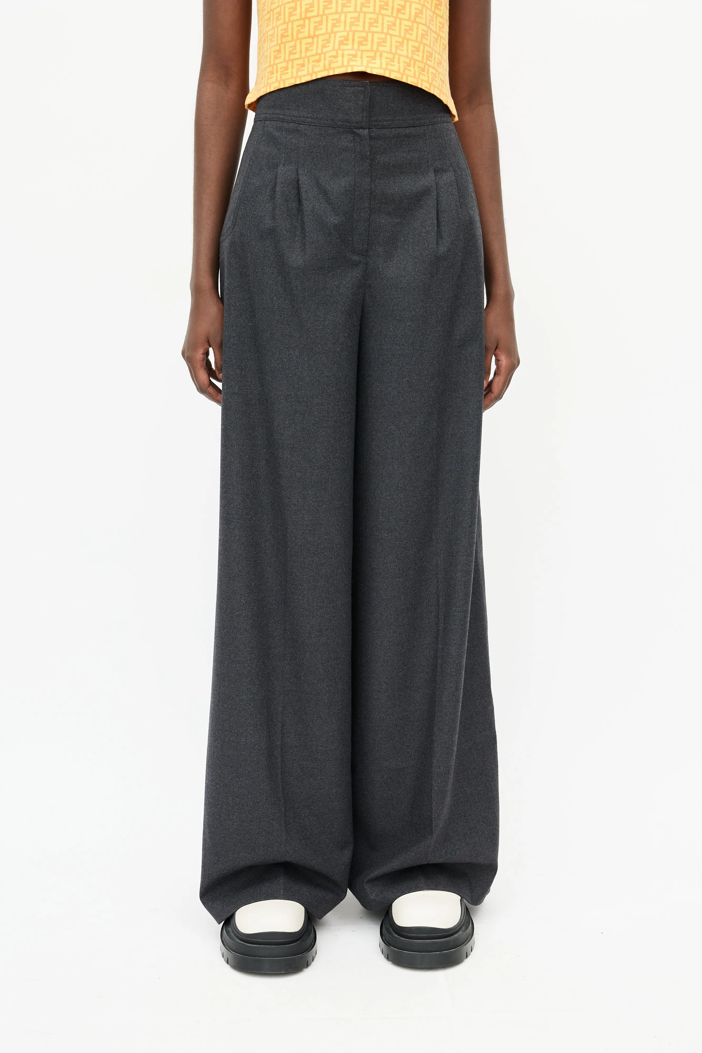 Grey Wool Wide Leg Trouser