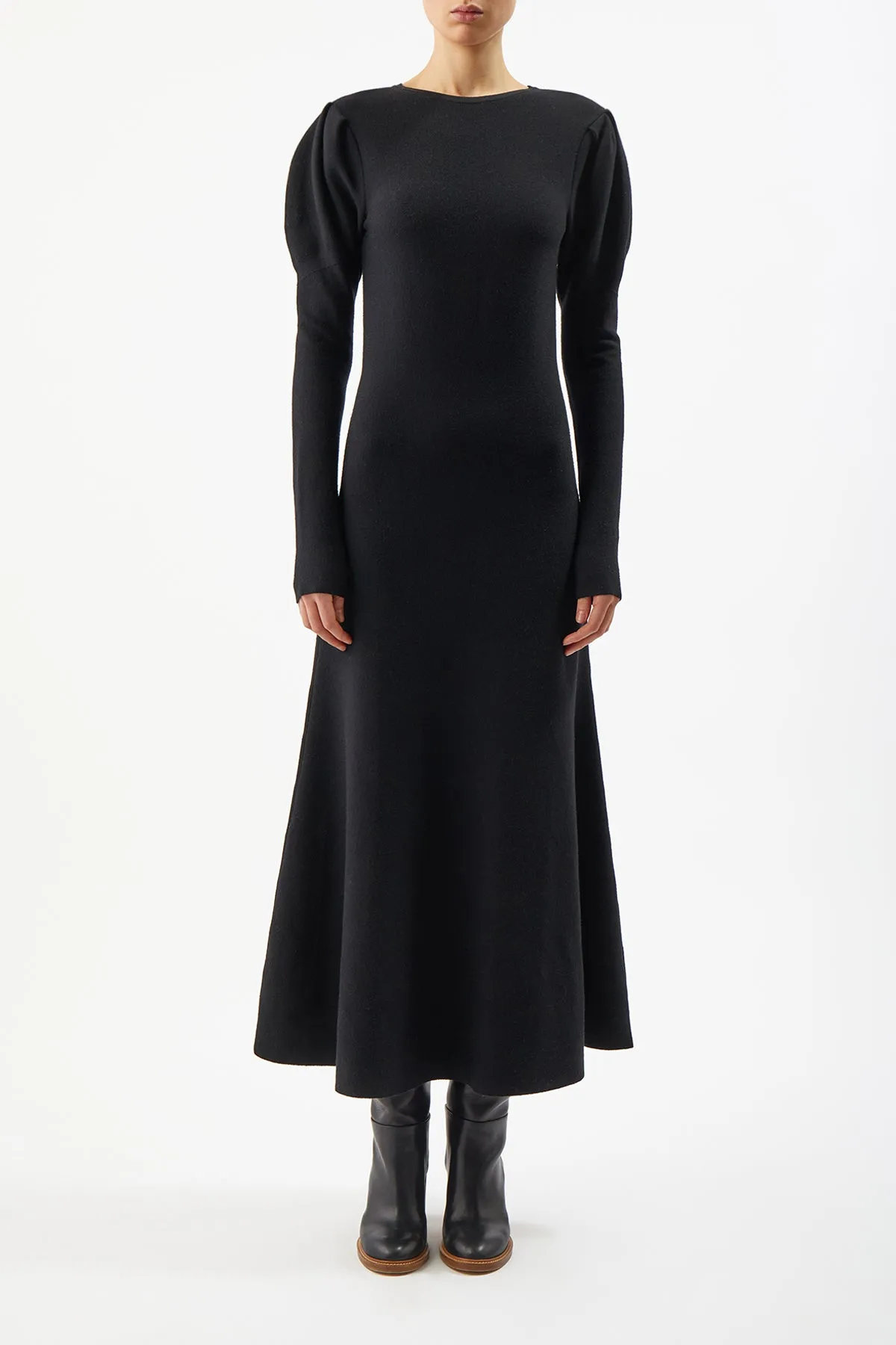 Hannah Knit Maxi Dress in Black Merino Wool Cashmere