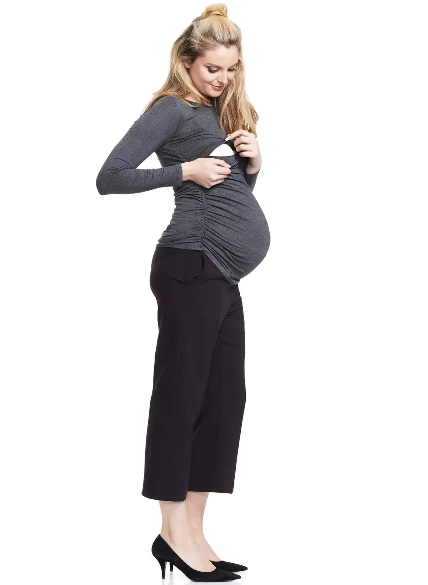 Honor Long Sleeve Maternity & Nursing Top - Grey