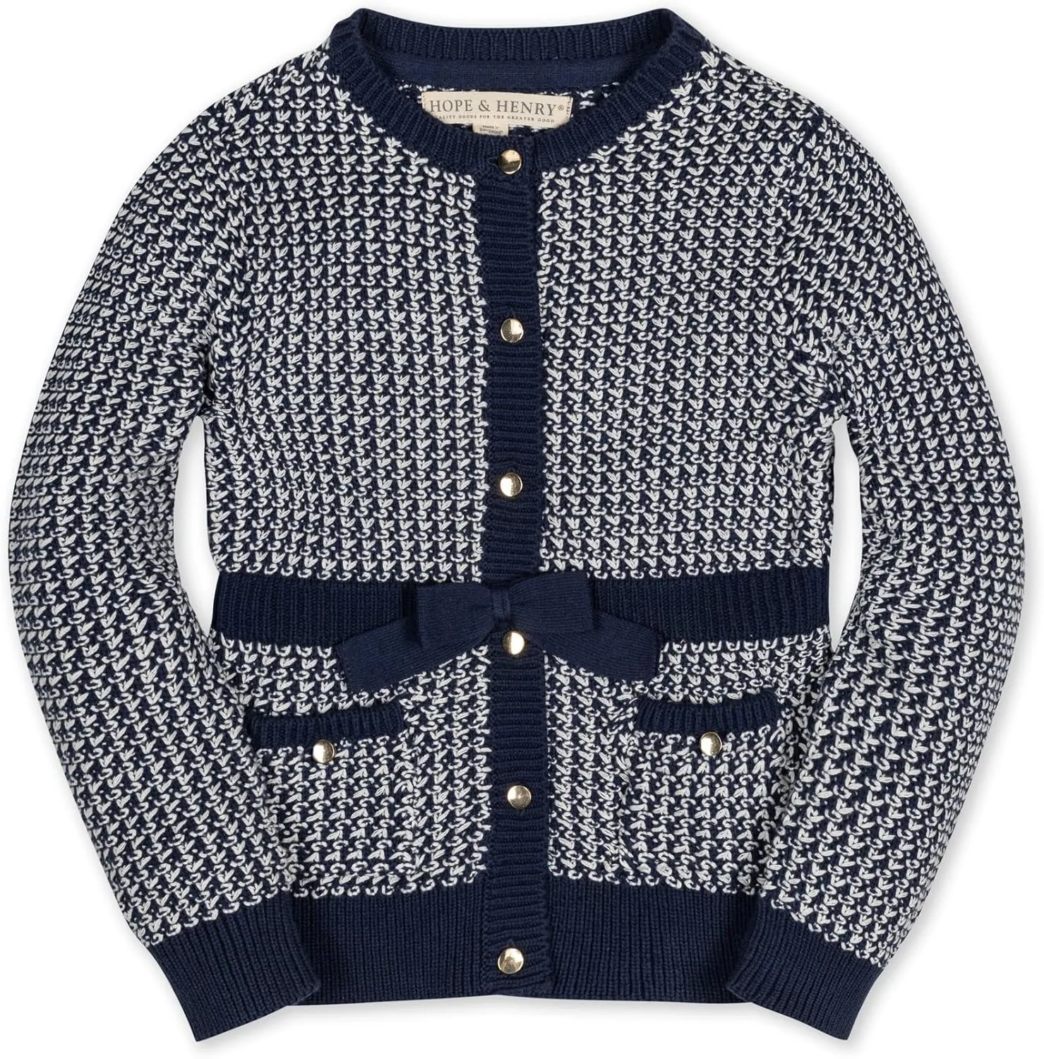Hope & Henry Girls' Long Sleeve Fancy Cardigan Sweater with Stripe Trim