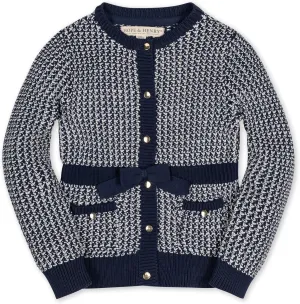 Hope & Henry Girls' Long Sleeve Fancy Cardigan Sweater with Stripe Trim