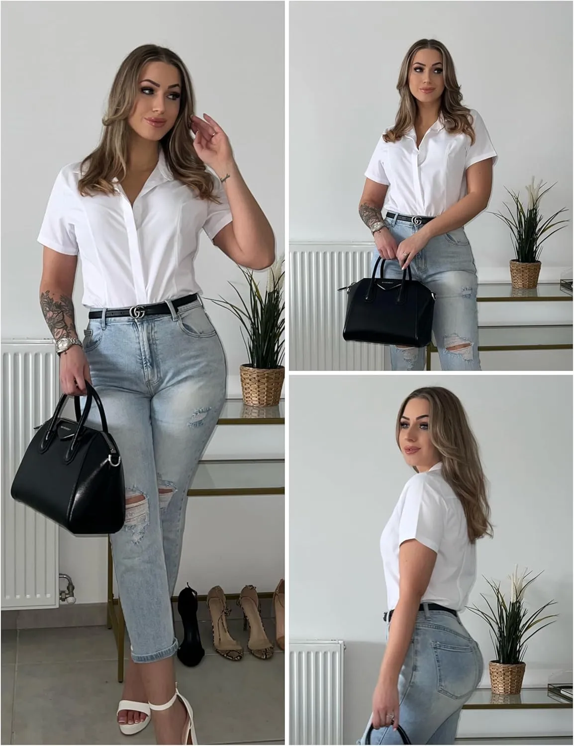 HOTOUCH Women Short Sleeve Button Down Shirts Business Work Fitted Collared Blouse Office Basic 2025 Summer Tops S-2XL