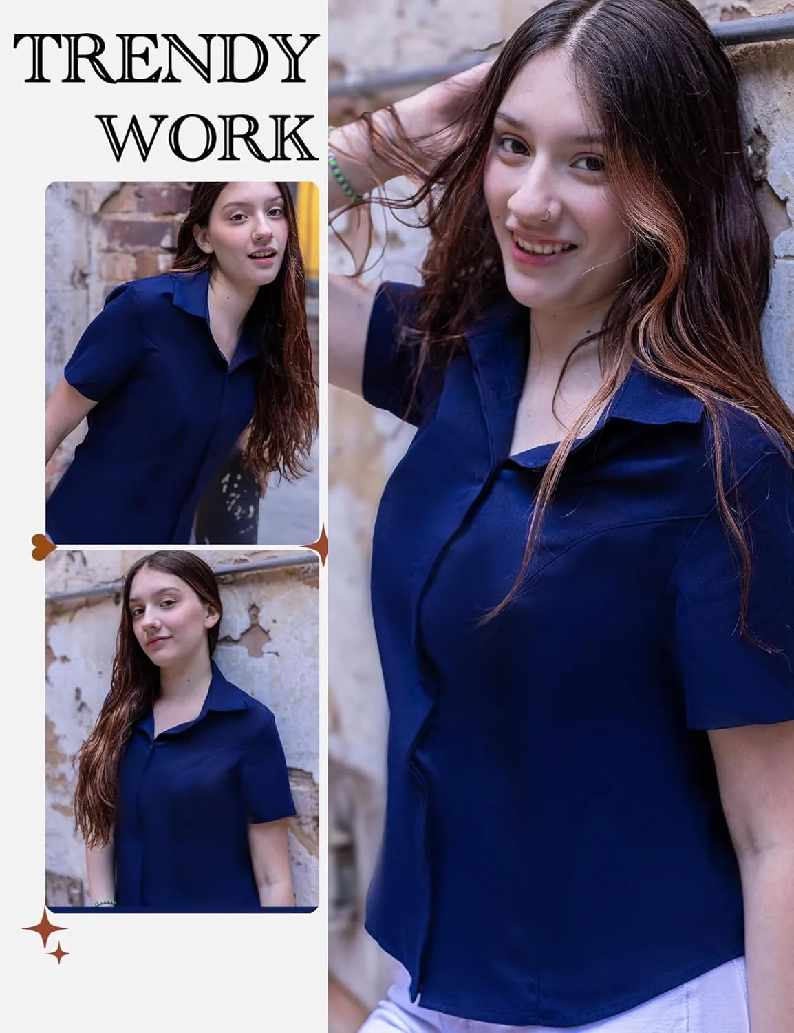 HOTOUCH Women Short Sleeve Button Down Shirts Business Work Fitted Collared Blouse Office Basic 2025 Summer Tops S-2XL