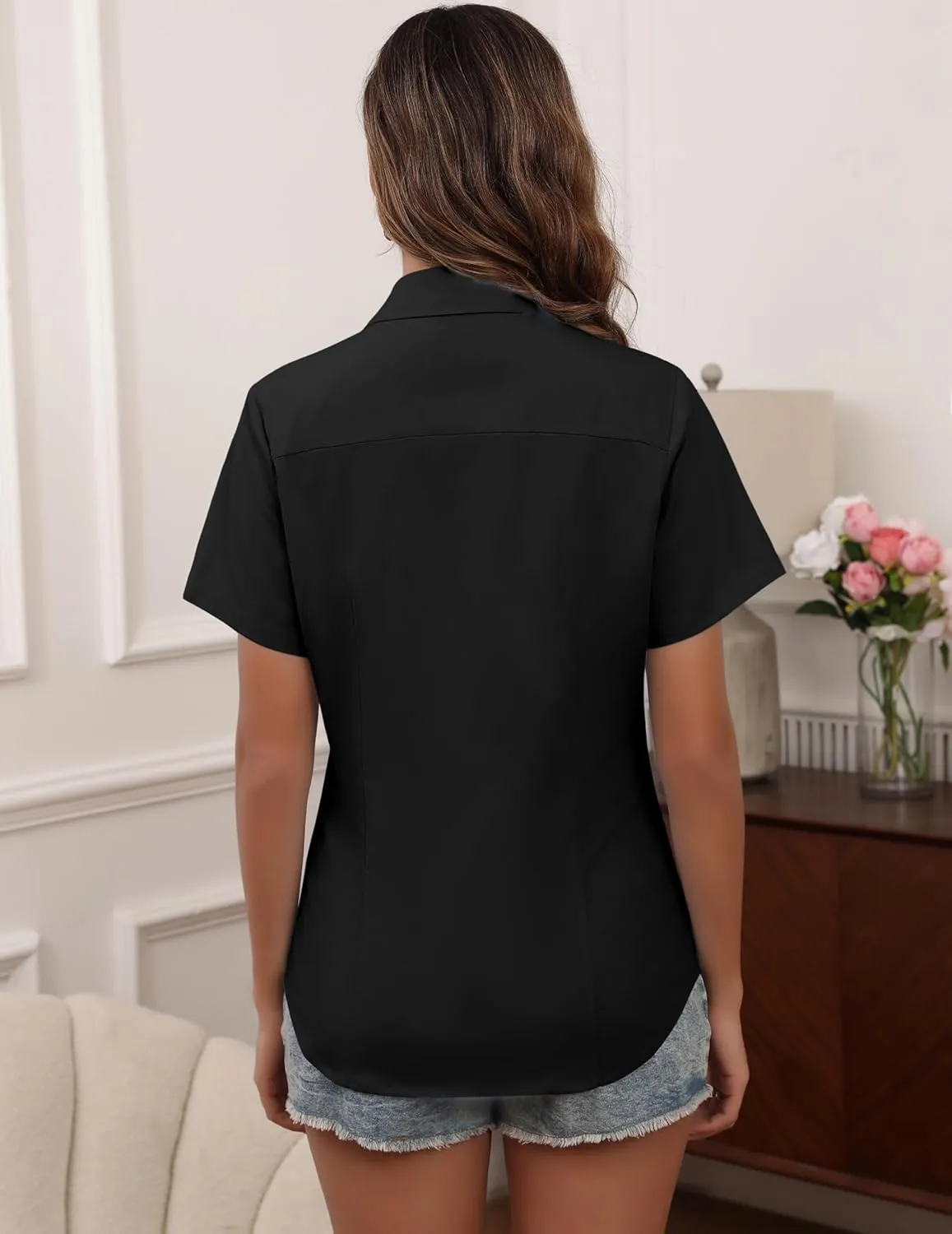 HOTOUCH Women Short Sleeve Button Down Shirts Business Work Fitted Collared Blouse Office Basic 2025 Summer Tops S-2XL