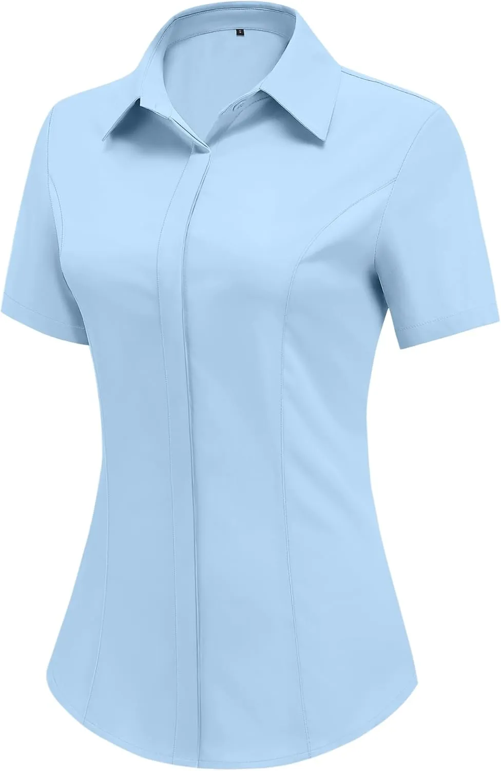 HOTOUCH Women Short Sleeve Button Down Shirts Business Work Fitted Collared Blouse Office Basic 2025 Summer Tops S-2XL
