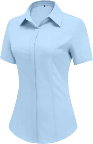 HOTOUCH Women Short Sleeve Button Down Shirts Business Work Fitted Collared Blouse Office Basic 2025 Summer Tops S-2XL