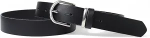 Ladies' leather belt 3 cm, satin-finish silver belt buckle, stainless steel and leather loop, 19401