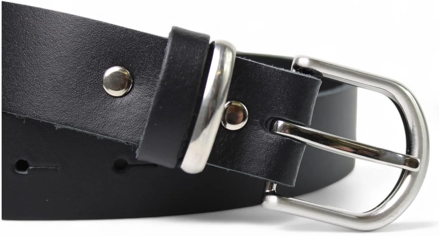 Ladies' leather belt 3 cm, satin-finish silver belt buckle, stainless steel and leather loop, 19401