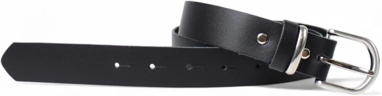 Ladies' leather belt 3 cm, satin-finish silver belt buckle, stainless steel and leather loop, 19401