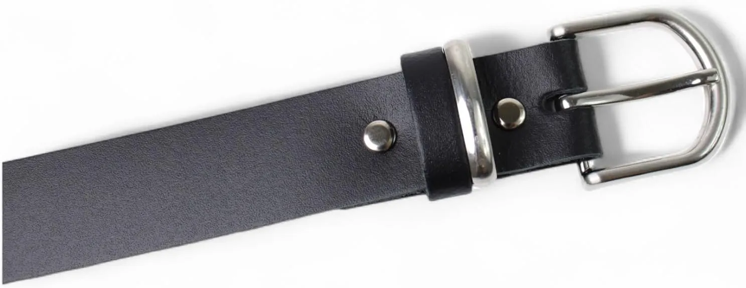 Ladies' leather belt 3 cm, satin-finish silver belt buckle, stainless steel and leather loop, 19401