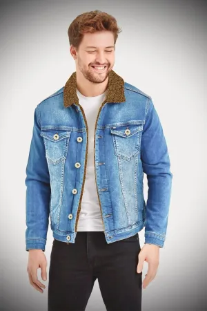 Light Blue Denim Jacket with Brown Sherpa Lining