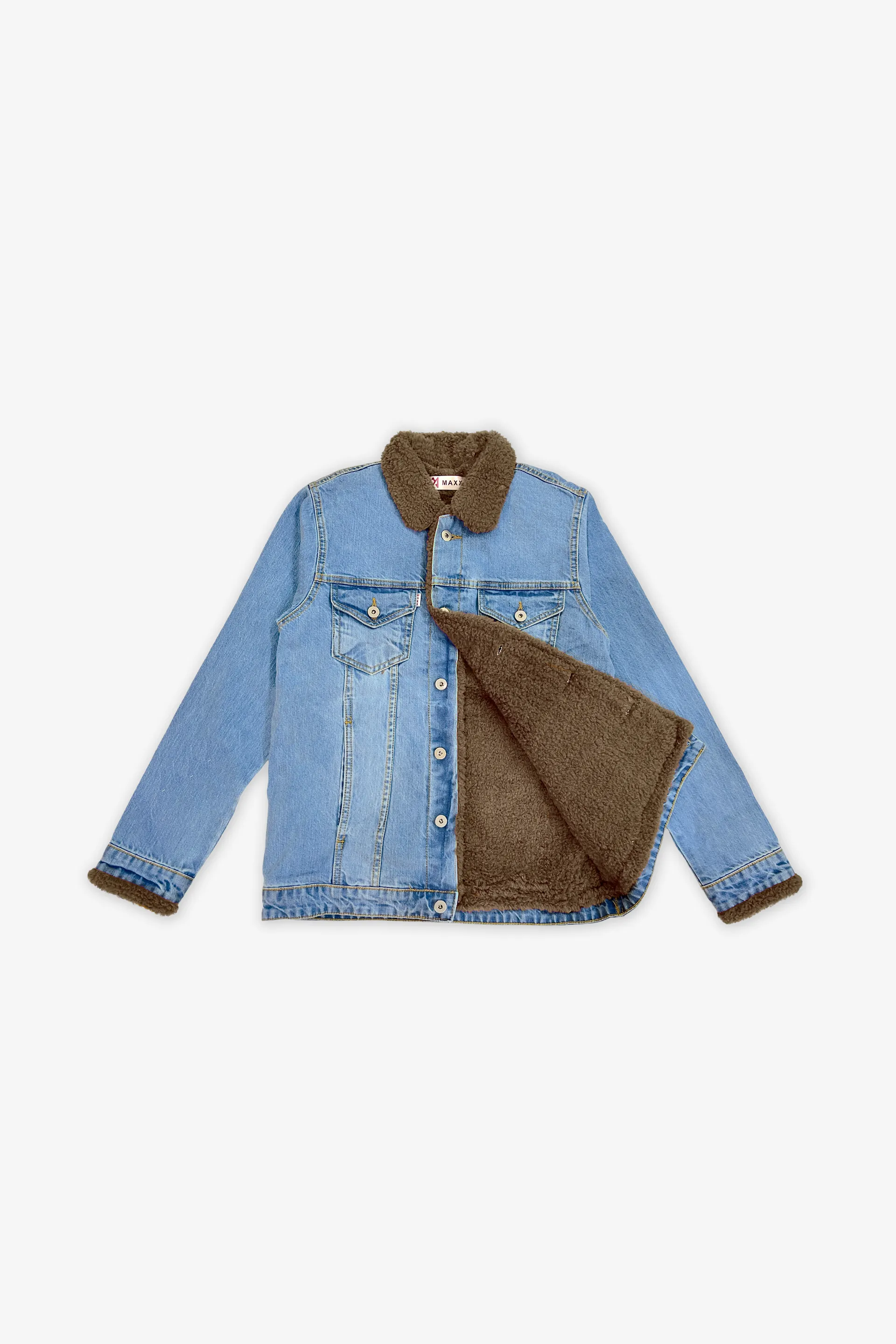 Light Blue Denim Jacket with Brown Sherpa Lining