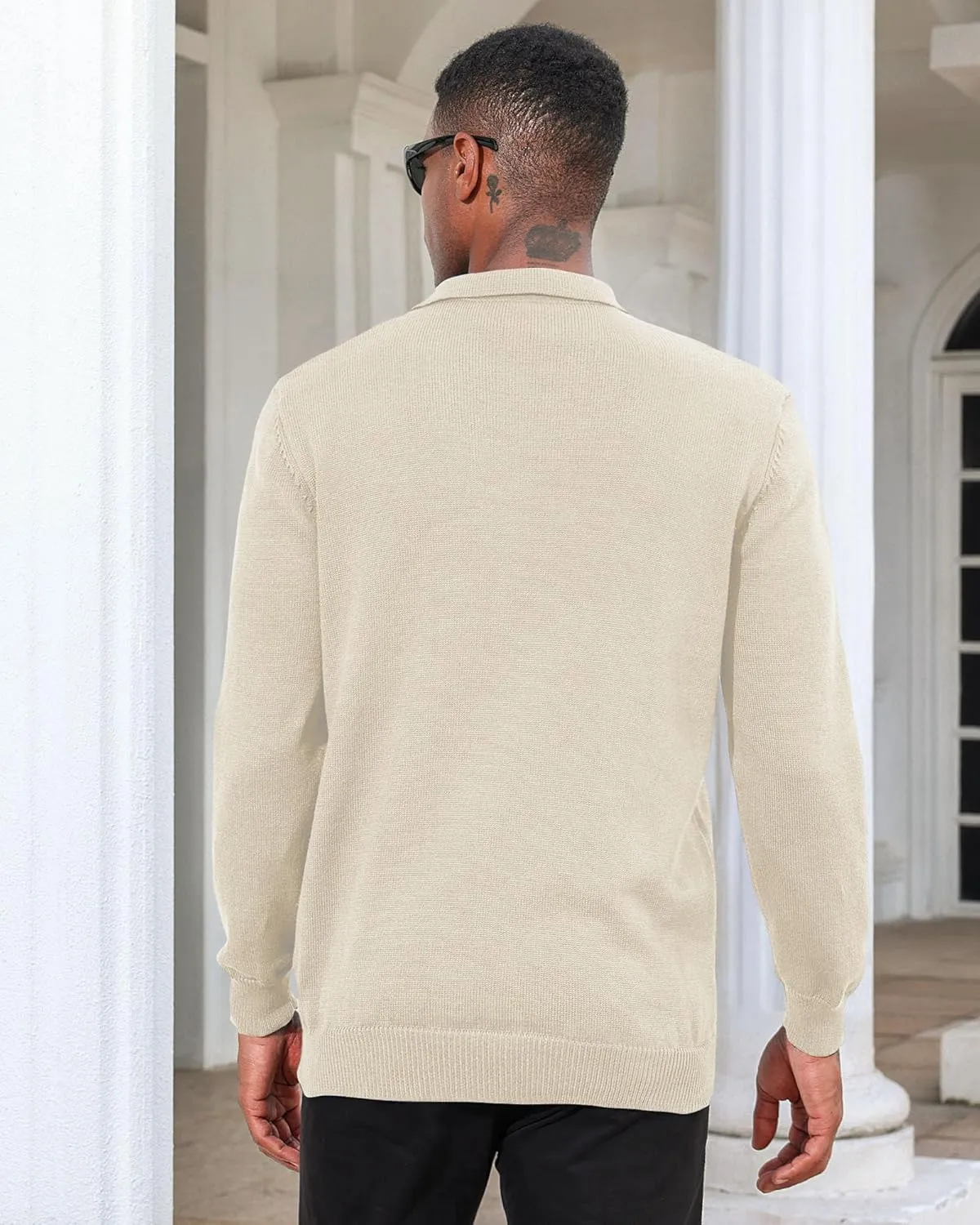 Men's Casual Knit Polo Sweater Classic Long Sleeve Thermal Basic Zip Collar Shirts