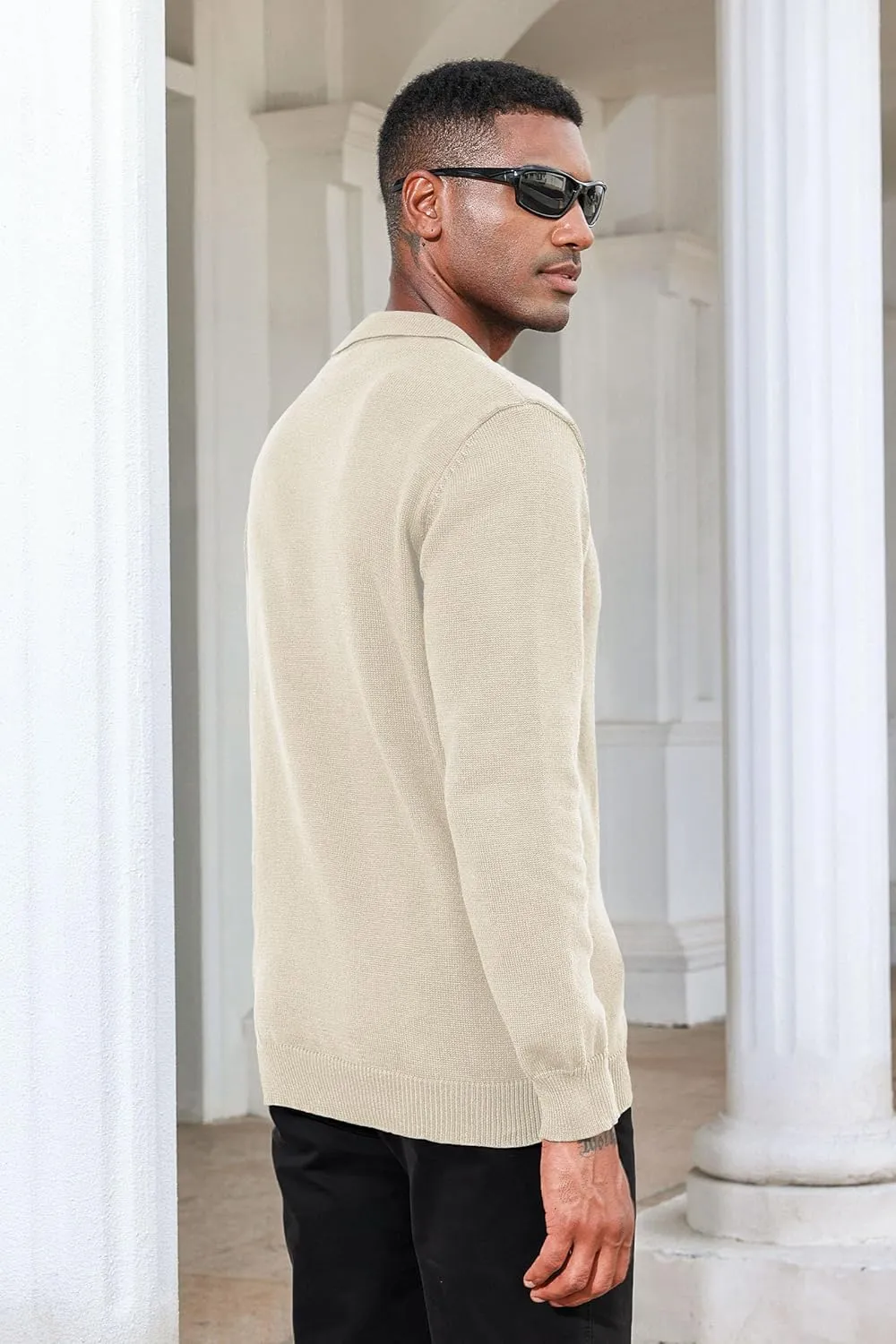 Men's Casual Knit Polo Sweater Classic Long Sleeve Thermal Basic Zip Collar Shirts
