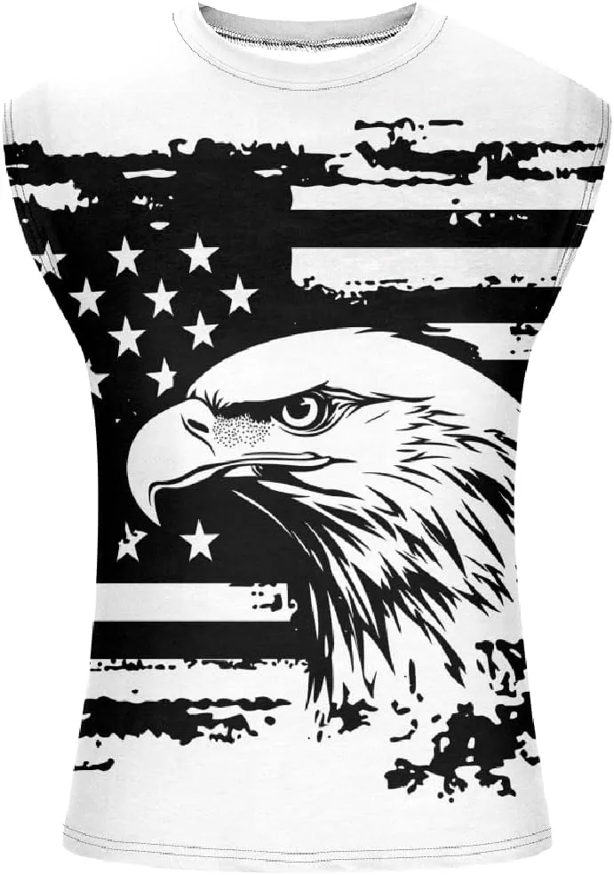 Mens Cotton Muscle Tank Tops American Flag Sleeveless Shirt Tops Oversized Sport Workout Crewneck Summer Top