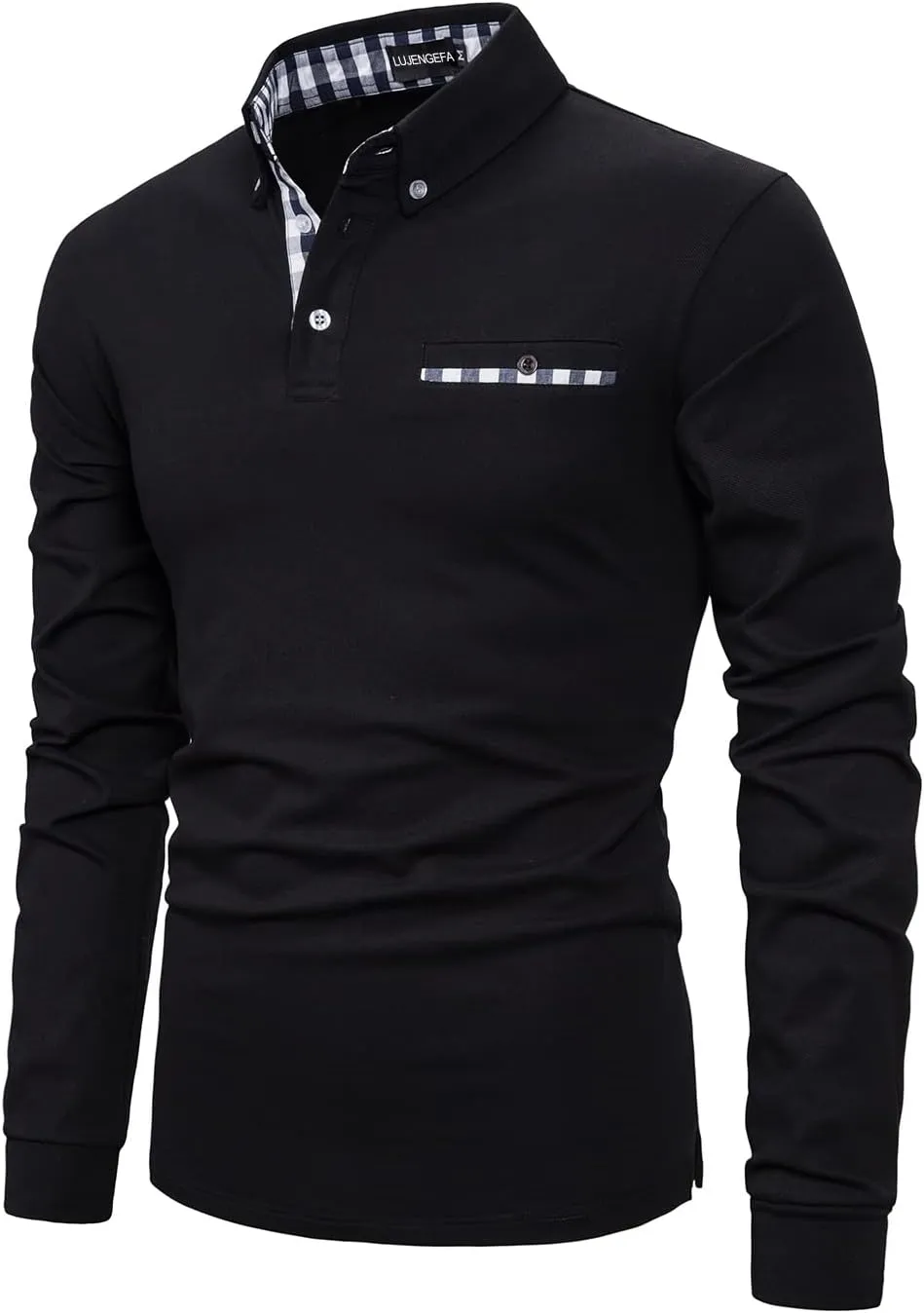 Mens Polo Shirts Long Sleeve Casual Plaid Collar Golf Shirt for Men Slim Fit Cotton Polo T Shirts Top