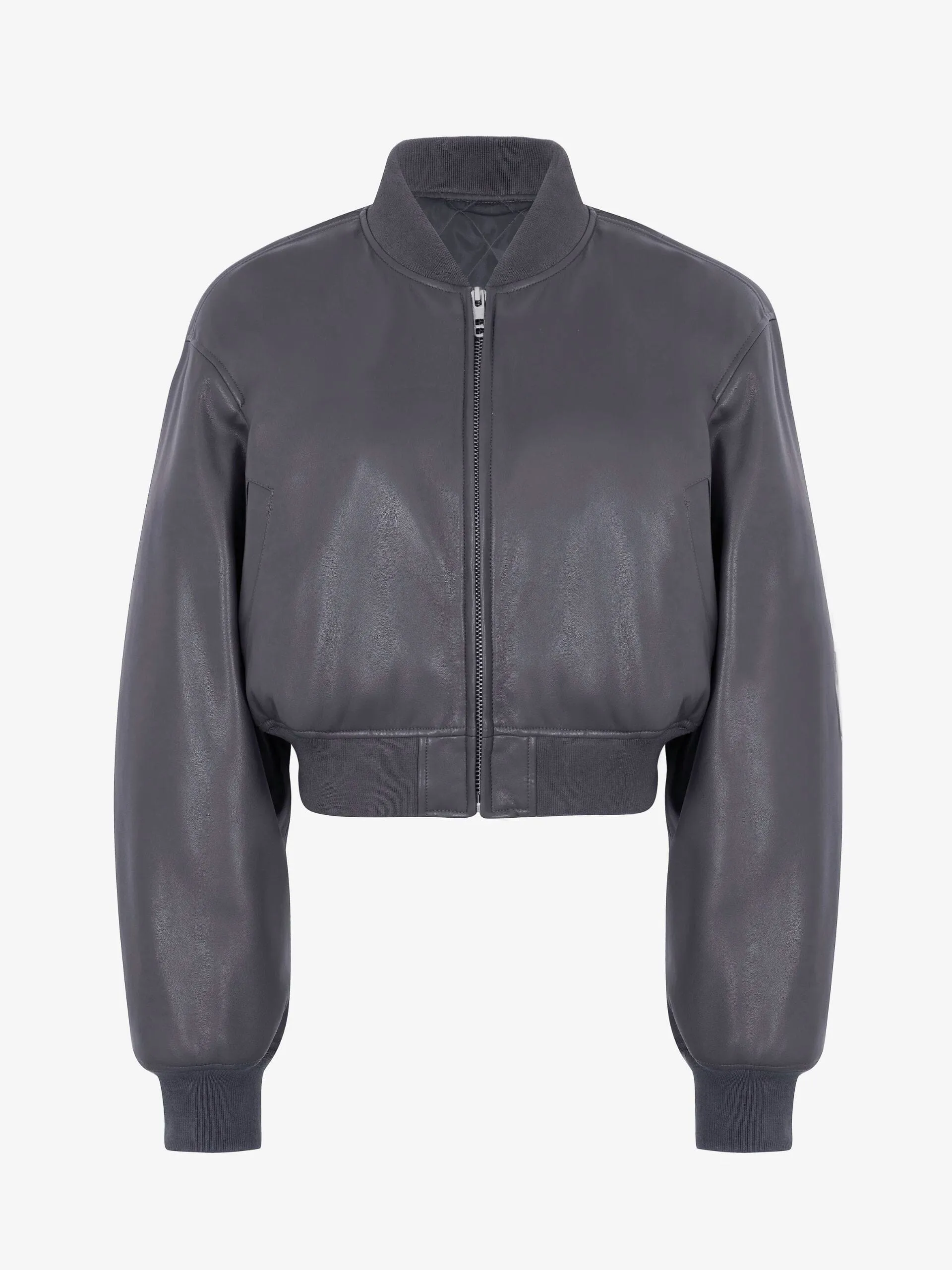 Micky Faux Leather Cropped Bomber / Grey