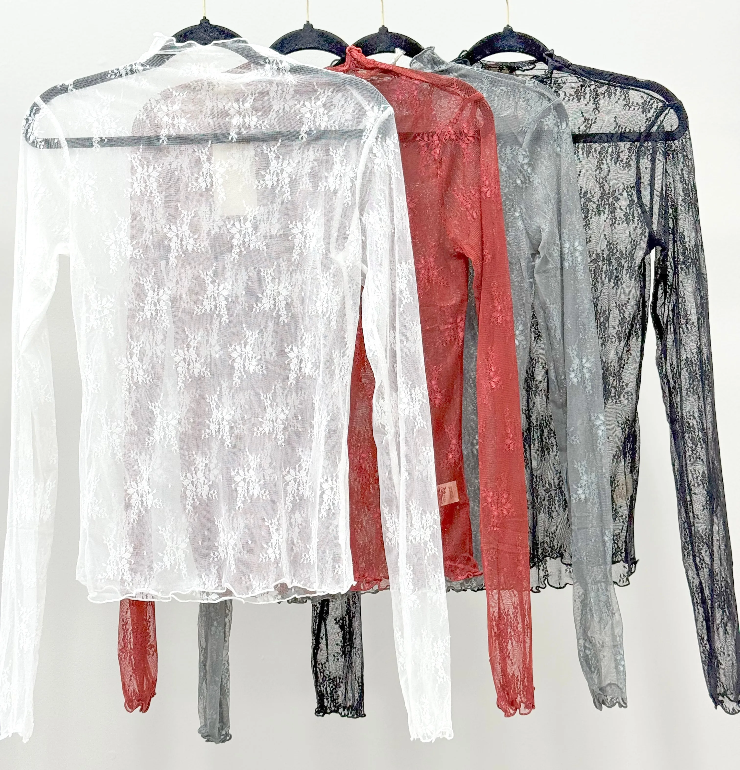 Multiple Colors - Hem & Thread Lace Long Sleeve Top