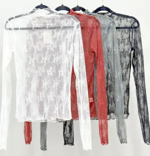 Multiple Colors - Hem & Thread Lace Long Sleeve Top