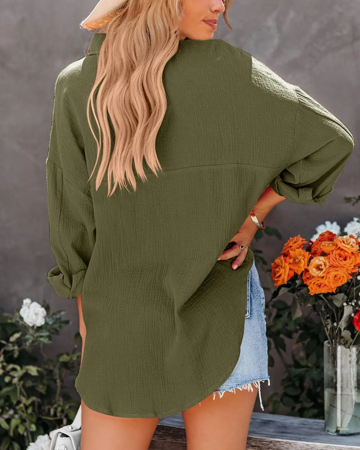 NOLLSOM Casual Shirts for Women Long Sleeve Button Down Blouses Fall 2025 Solid Color Trendy Tops with Pocket
