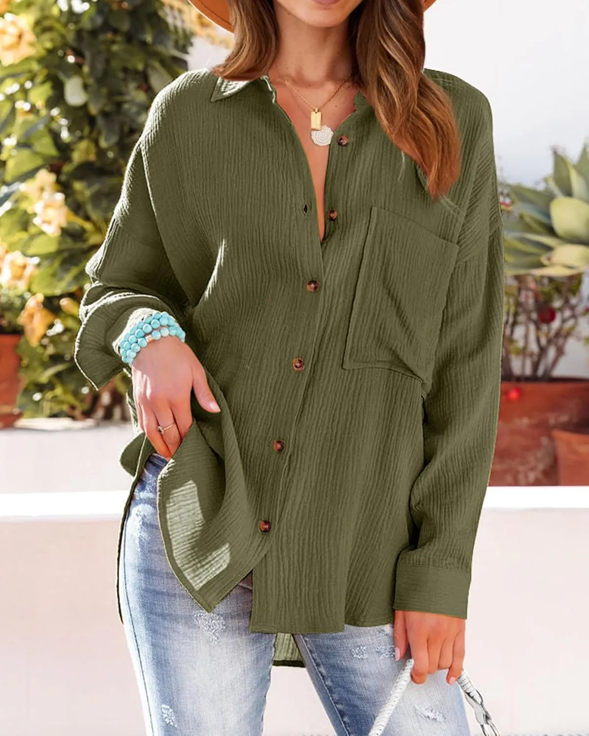 NOLLSOM Casual Shirts for Women Long Sleeve Button Down Blouses Fall 2025 Solid Color Trendy Tops with Pocket