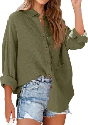 NOLLSOM Casual Shirts for Women Long Sleeve Button Down Blouses Fall 2025 Solid Color Trendy Tops with Pocket