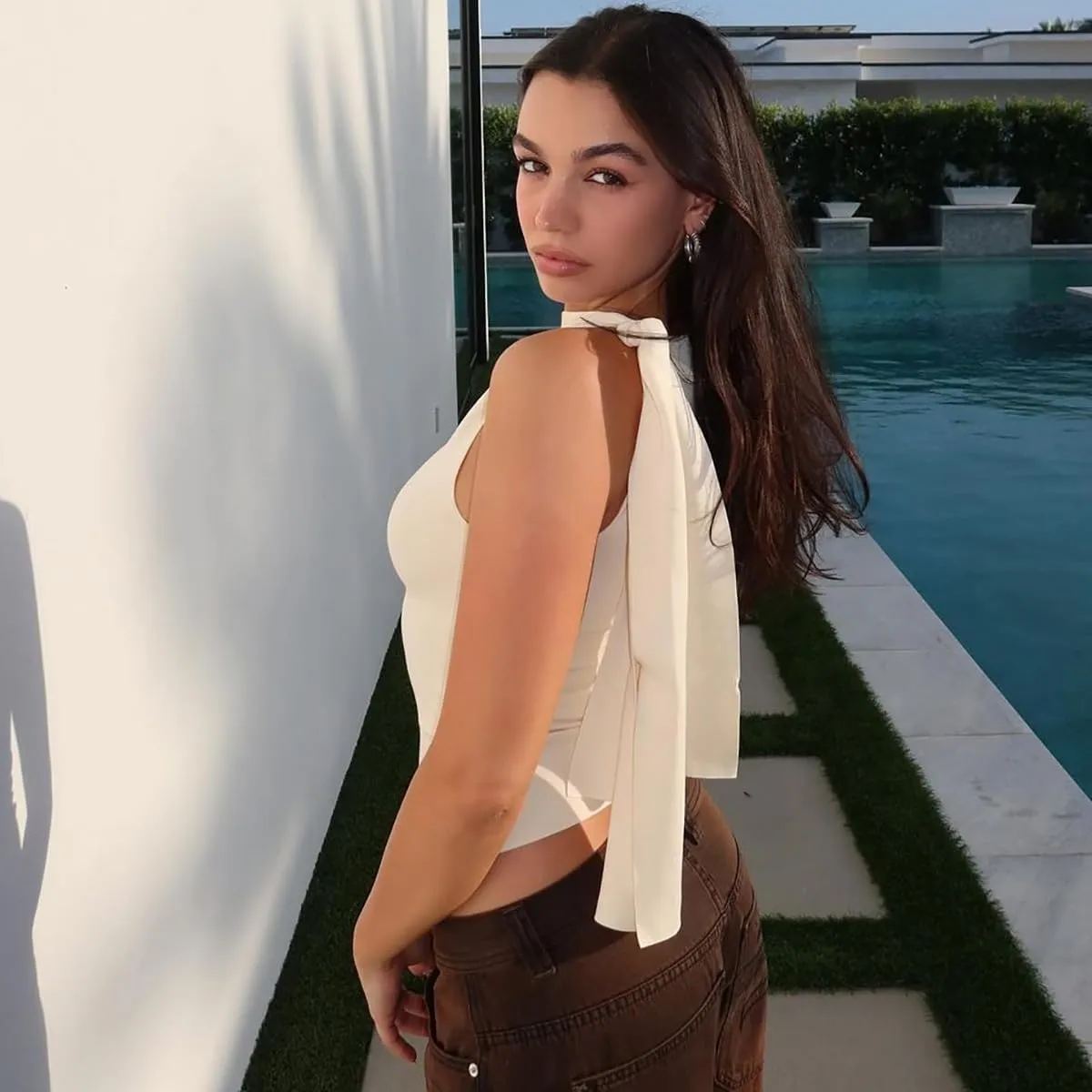 One Off Shoulder Top for Women Tie Sleeve Slim Fit Summer Going Out Asymmetrical Tank Top Fashion Blouses