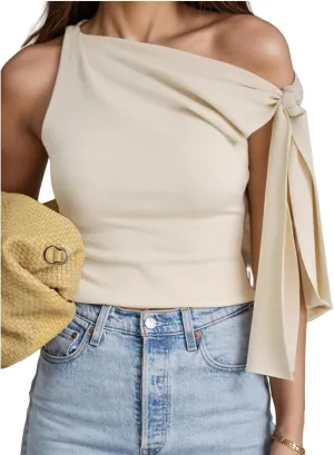 One Off Shoulder Top for Women Tie Sleeve Slim Fit Summer Going Out Asymmetrical Tank Top Fashion Blouses