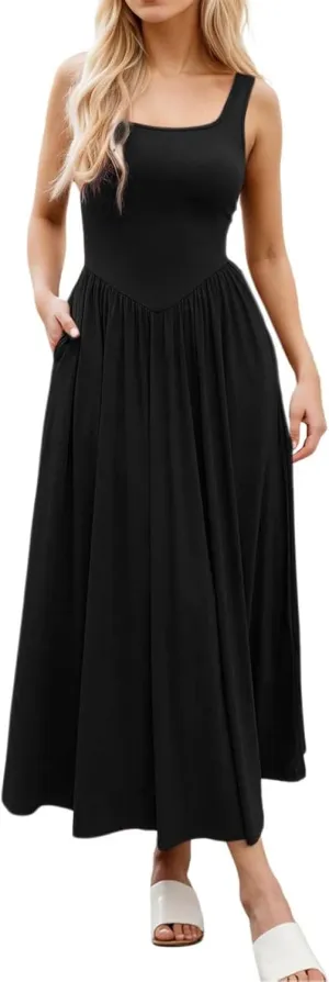 Plus Size Dresses for Curvy Women Casual Sleeveless Crewneck Sundress Aline Flowy Tiered Maxi Long Vacation Dress