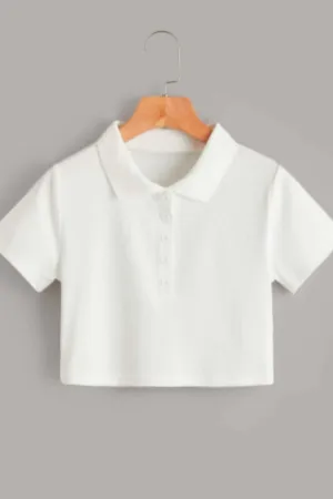 Polo Neck Solid Crop Top