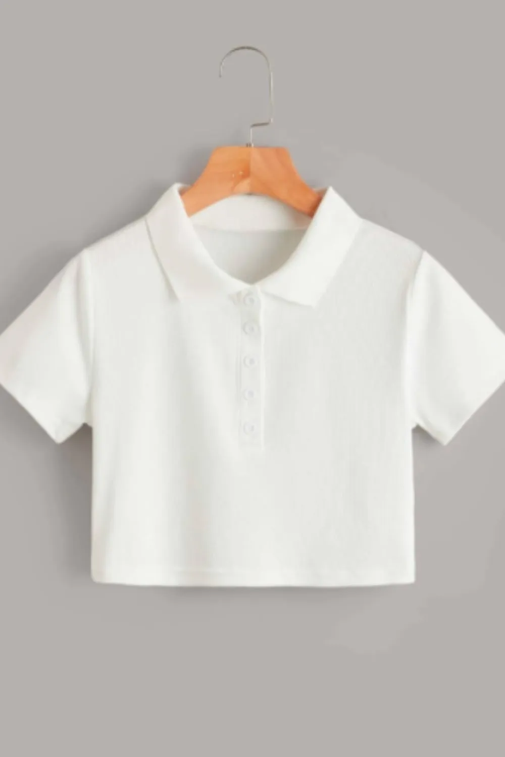 Polo Neck Solid Crop Top