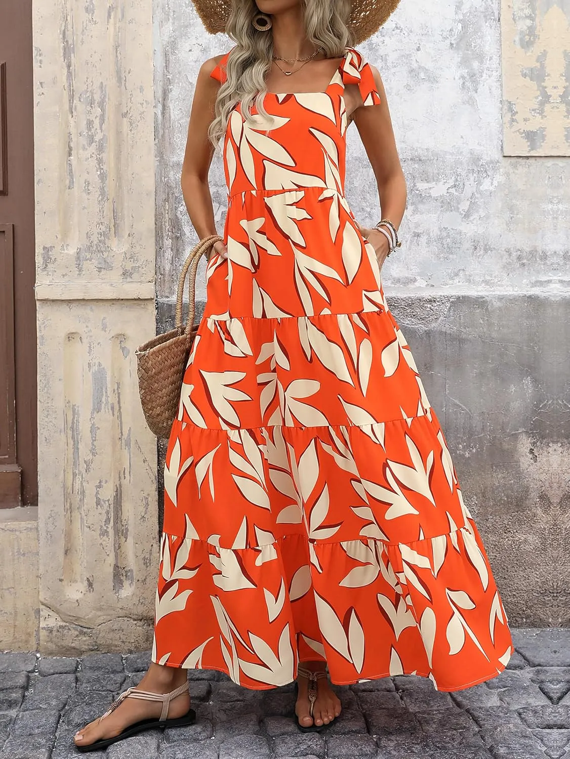 PRETTYGARDEN Women Dresses 2025 Summer Floral Sleeveless Maxi Dress Casual Spaghetti Strap Tiered Flowy Beach Long Dress