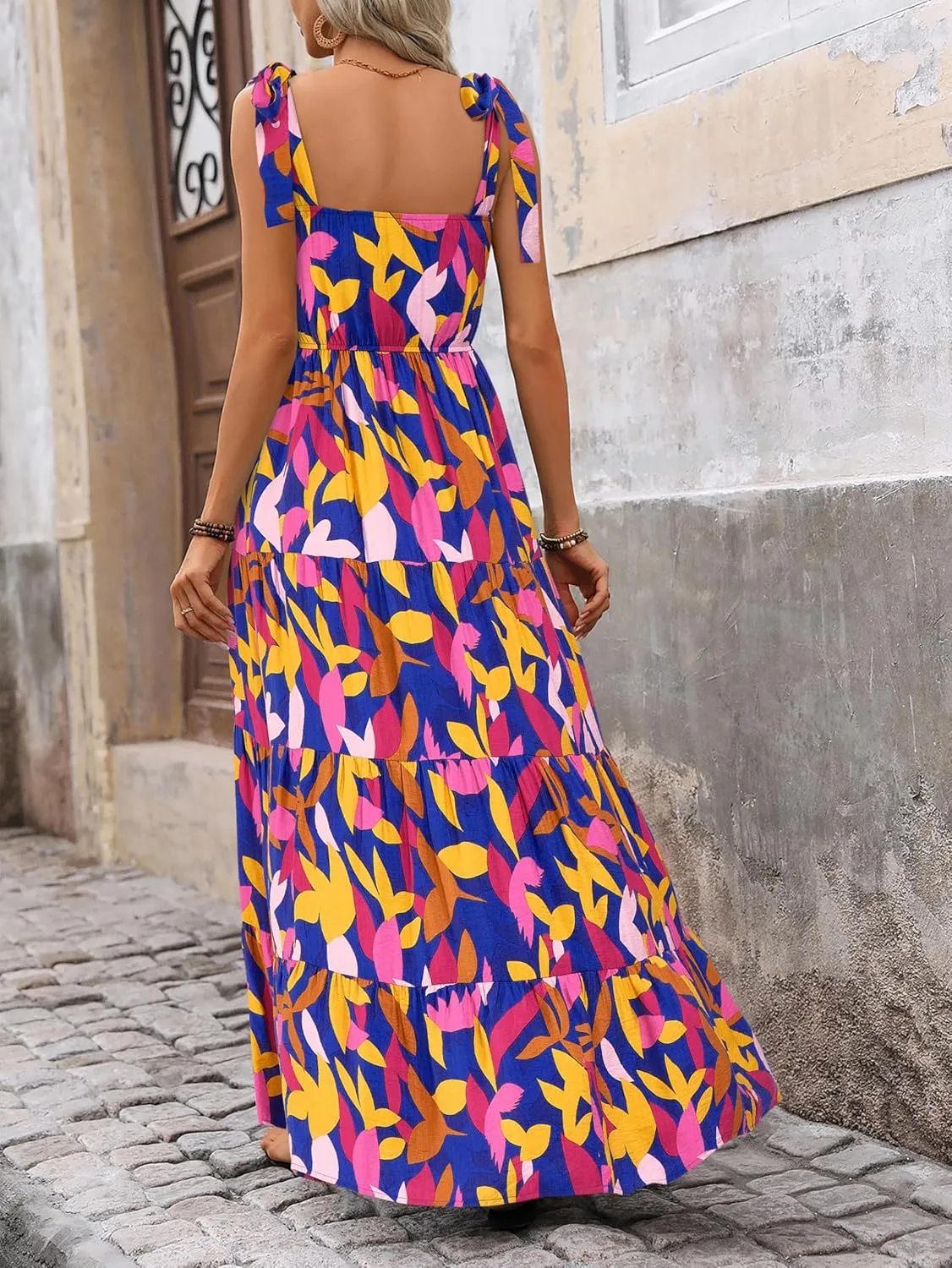 PRETTYGARDEN Women Dresses 2025 Summer Floral Sleeveless Maxi Dress Casual Spaghetti Strap Tiered Flowy Beach Long Dress