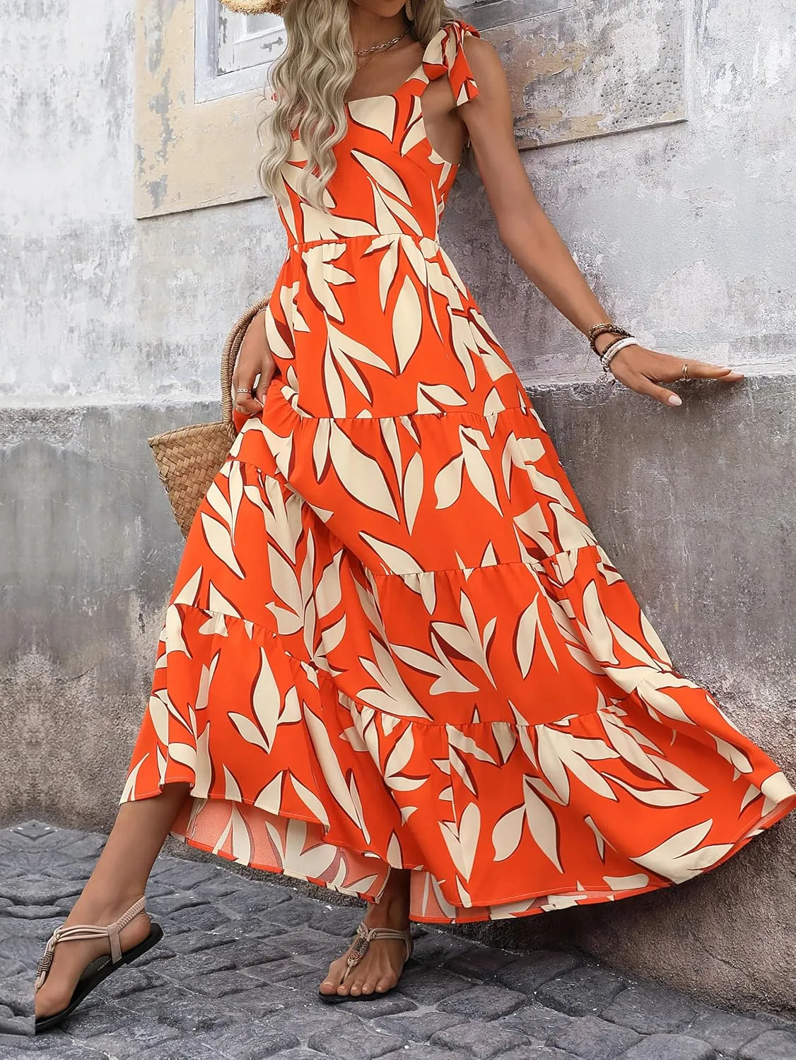 PRETTYGARDEN Women Dresses 2025 Summer Floral Sleeveless Maxi Dress Casual Spaghetti Strap Tiered Flowy Beach Long Dress