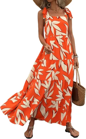 PRETTYGARDEN Women Dresses 2025 Summer Floral Sleeveless Maxi Dress Casual Spaghetti Strap Tiered Flowy Beach Long Dress
