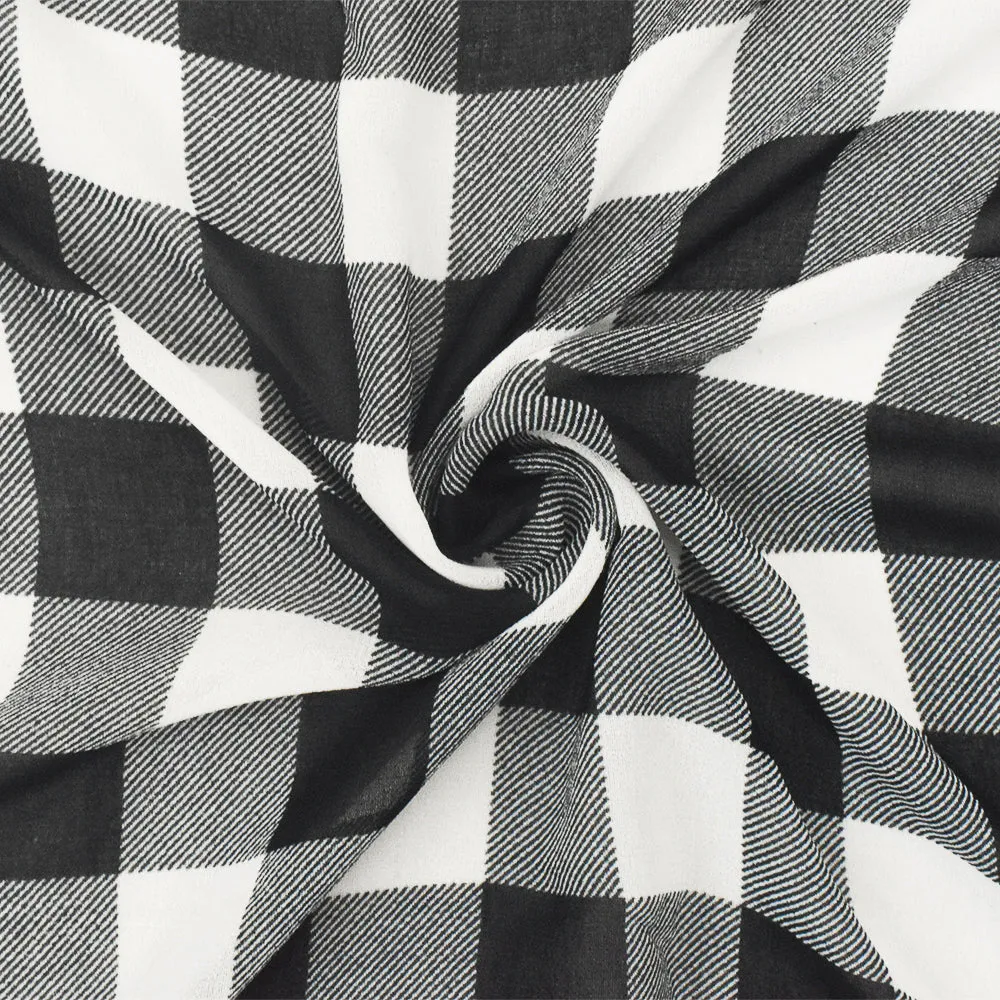 Pure Black-White Check Pattern Printed Poly Chiffon Woven Fabric