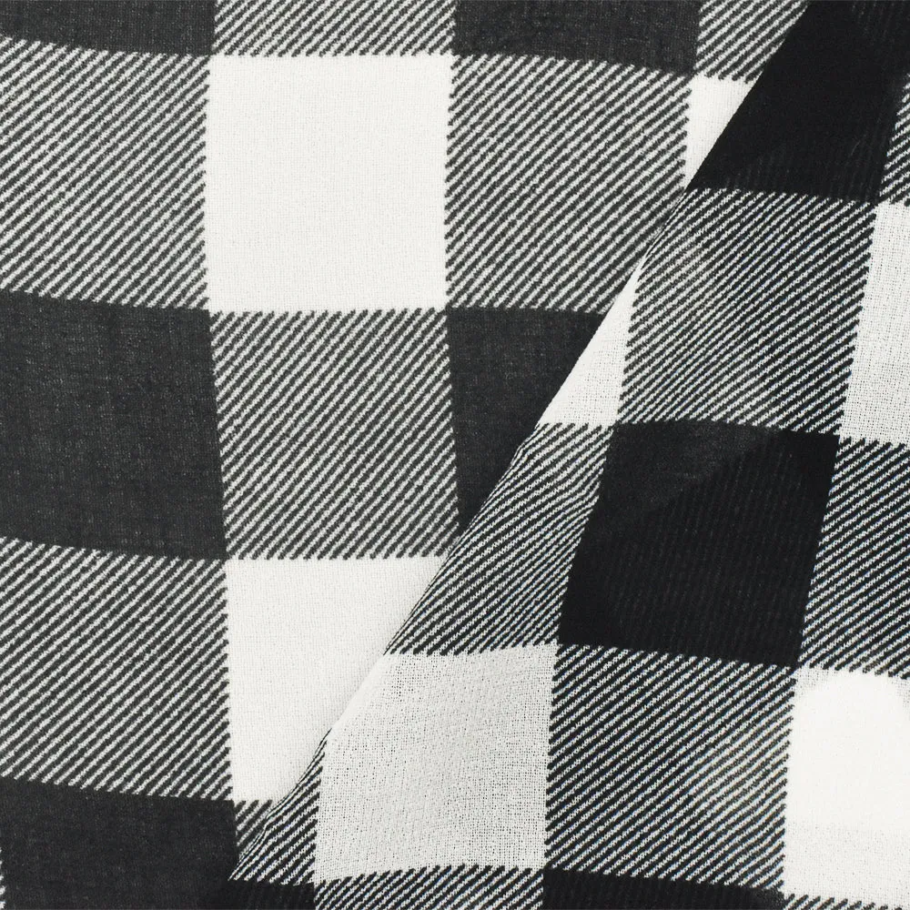 Pure Black-White Check Pattern Printed Poly Chiffon Woven Fabric