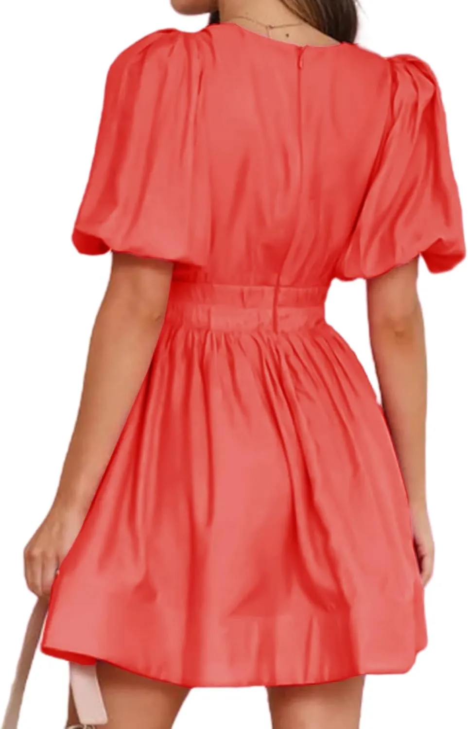Sexy Summer Dresses for Women 2025 Puff Short Sleeve V Neck Mini Dress A Line Elastic High Waist Flowy Swing Dresses