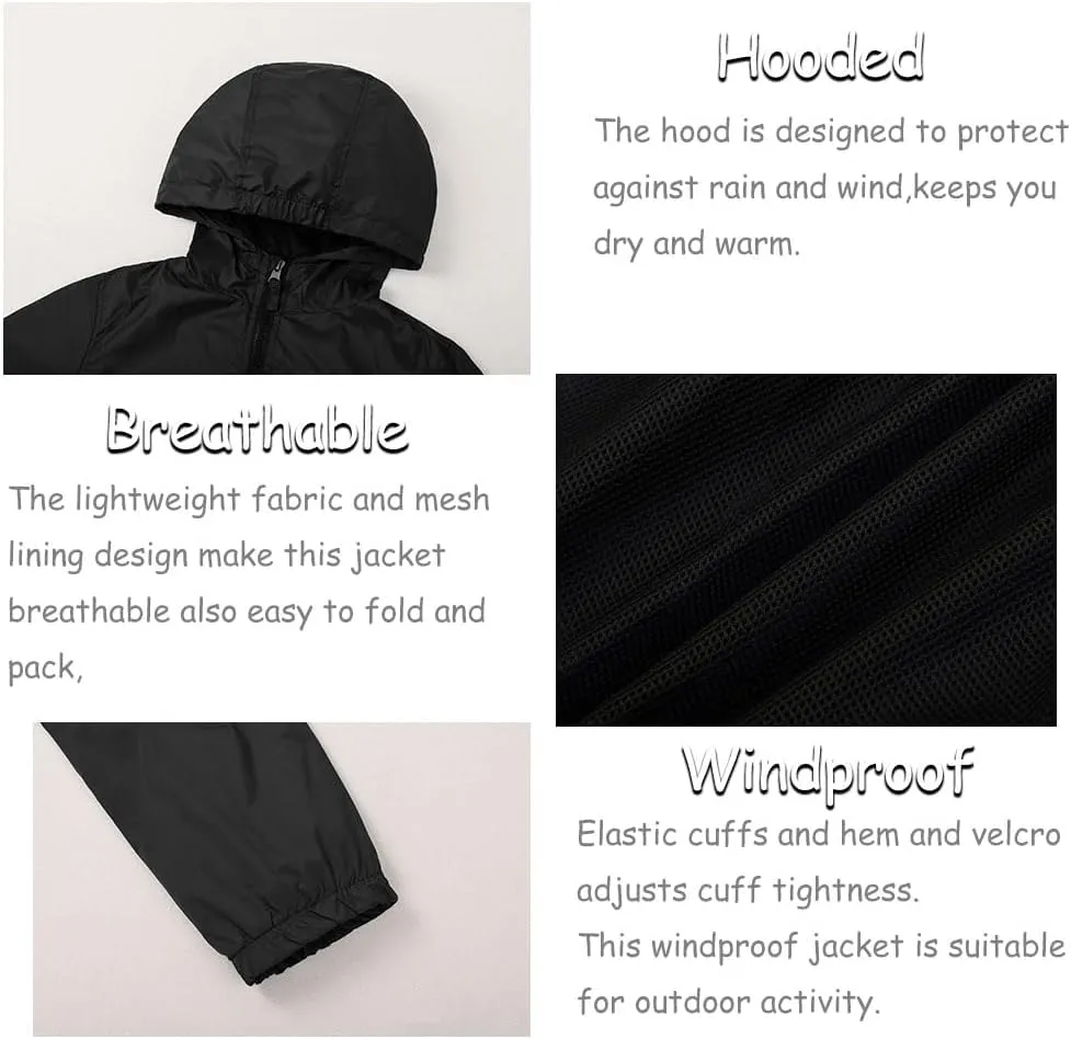 SNOW DREAMS Boys Waterproof Rain Jacket Windbreaker Lightweight Coat Kids Raincoat Outerwear