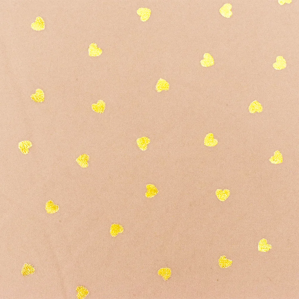 Soft Peach-Gold Heart Foil Printed Poly Chiffon Woven Fabric