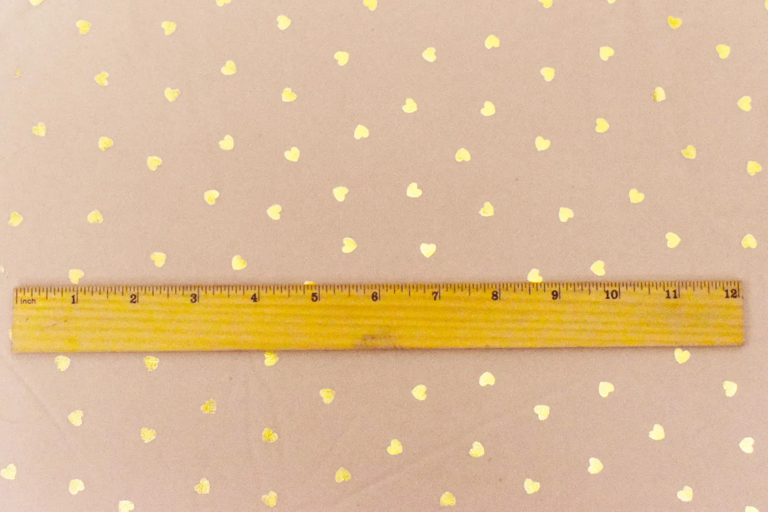 Soft Peach-Gold Heart Foil Printed Poly Chiffon Woven Fabric