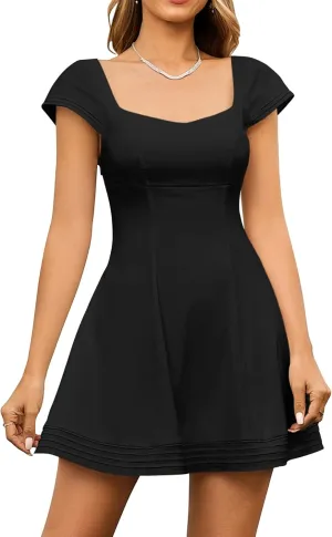 Summer Cap Sleeve Mini Dress Cute Sweetheart Neckline Flowy A Line Short Graduation Dresses for Women