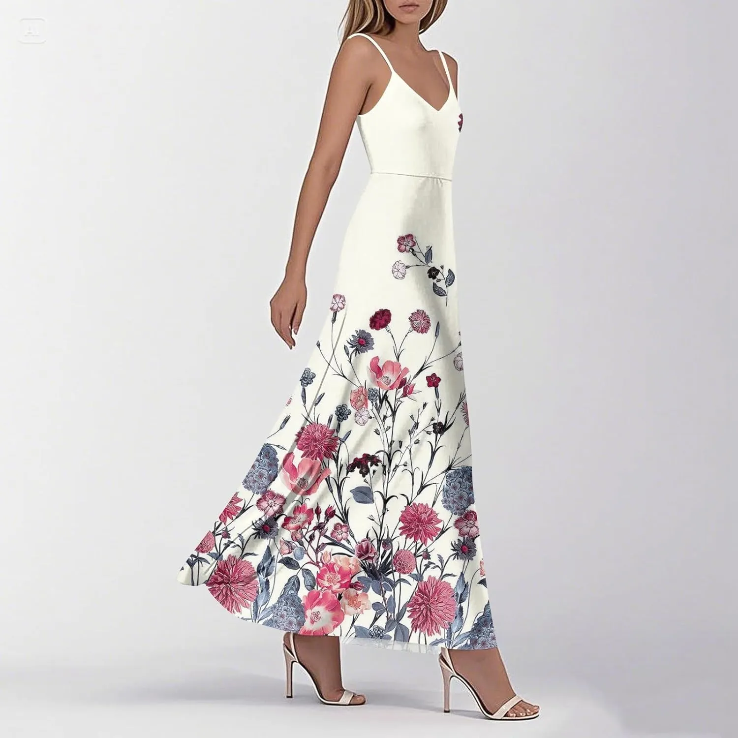 Summer Dresses for Women 2025 Spring Adjustable Spaghetti Strap Maxi Dress Floral Beach Vacation Long Sundress