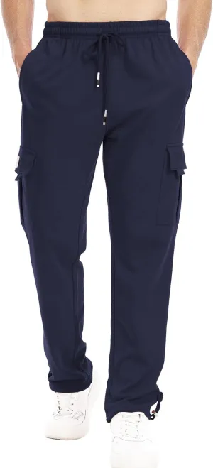 Suwangi Mens Cargo Pants Loose Waist Relaxed Fit Outdoor Elastic Bottom Pants Athletic Drawstring Multiple Pockets Joggers